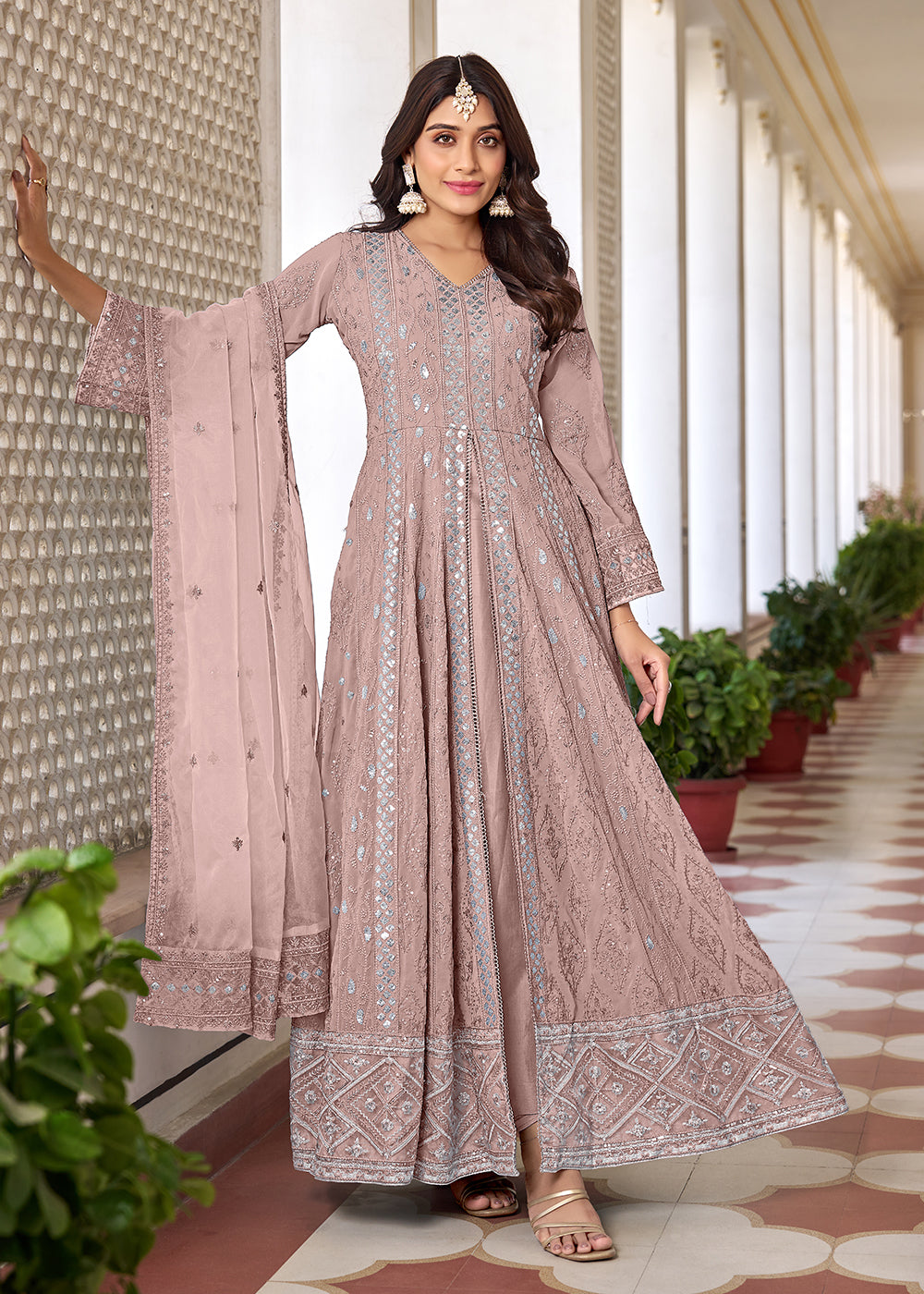 Slit Style Pink Embroidered Wedding Festive Anarkali Suit Slit Style Pink Embroidered Wedding Festive Anarkali Suit