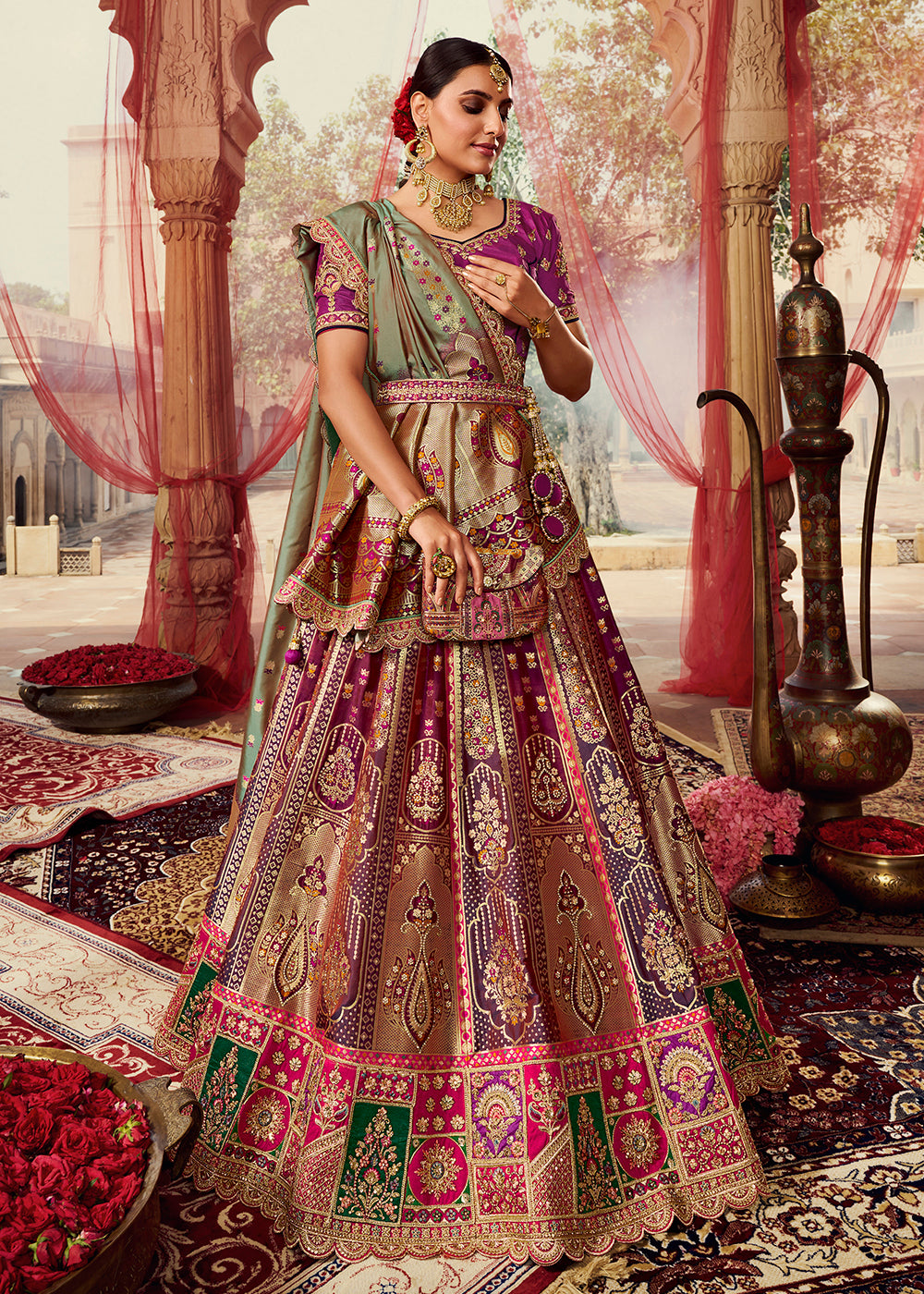 Buy Bridal Lehenga Choli - Royal Multicolor Purple Embroidered Lehenga