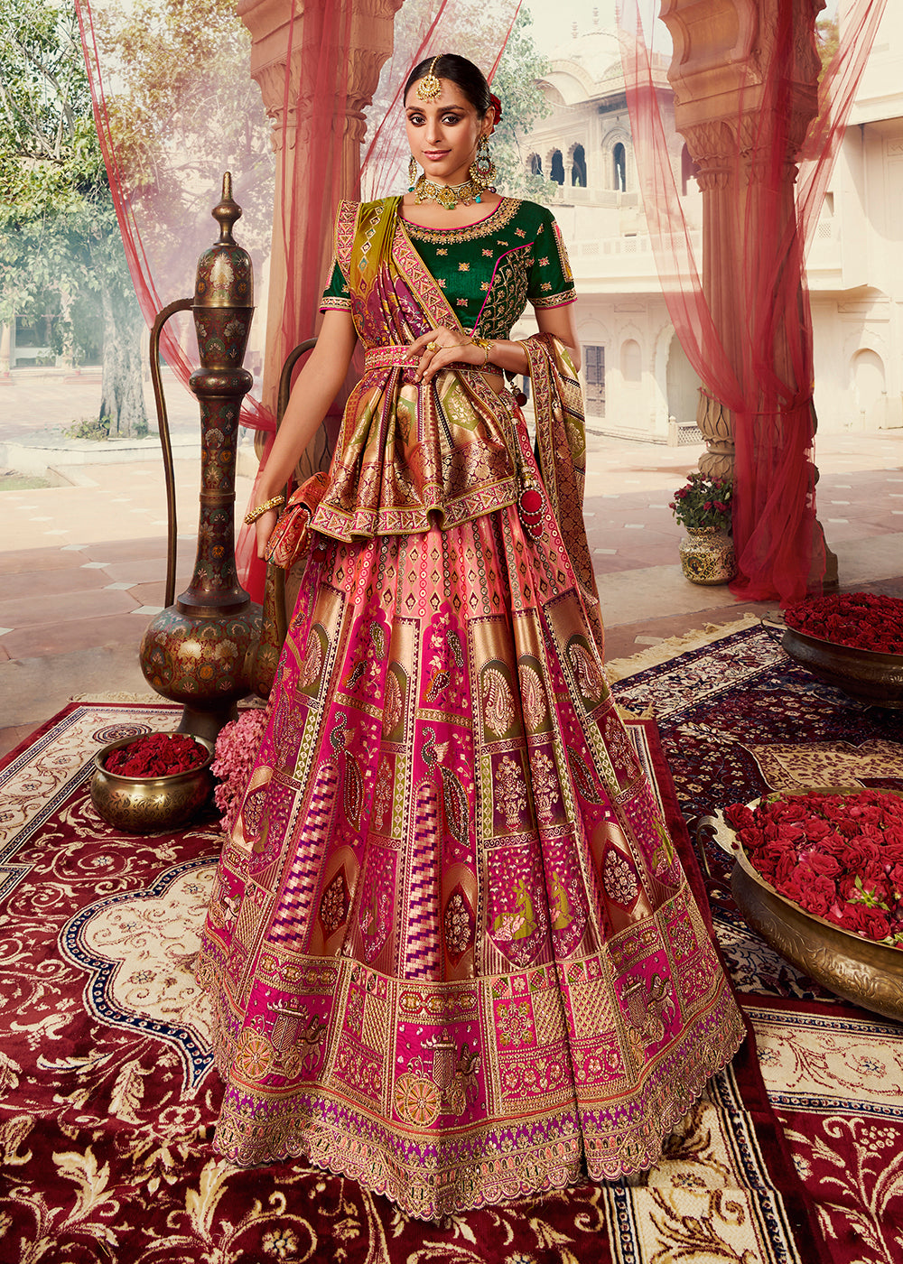 Buy Bridal Lehenga Choli Royal Multicolor Green Embroidered