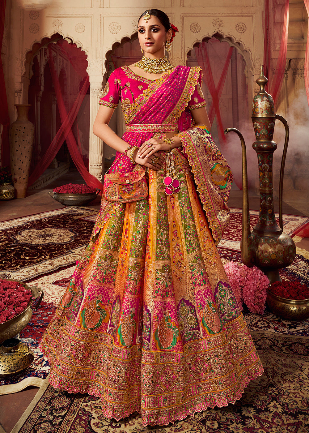 Buy Bridal Lehenga Choli Royal Multicolor Yellow Embroidered