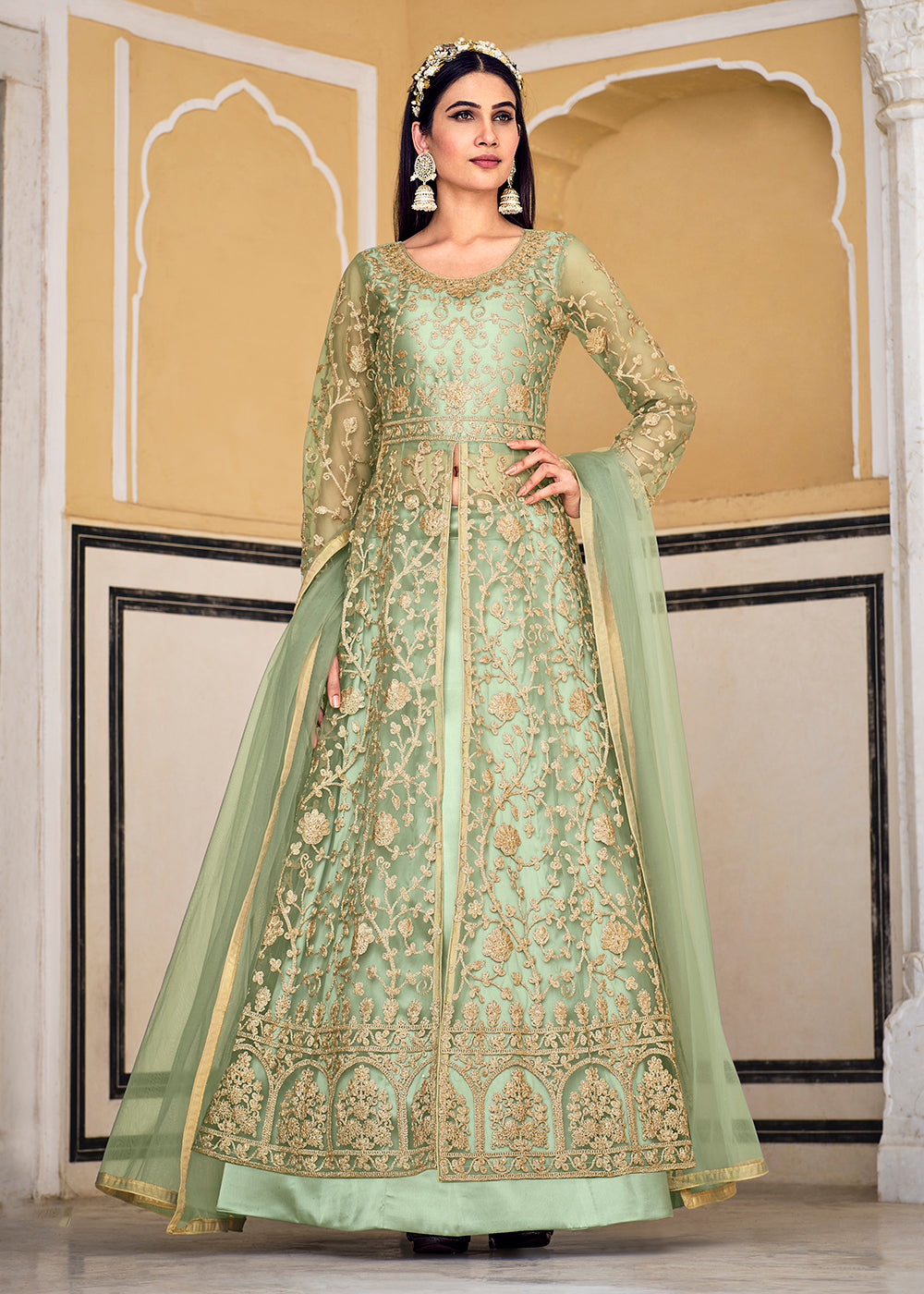 Sea Green Skirt & Pant Style Designer Anarkali Suit Sea Green Skirt & Pant Style Designer Anarkali Suit