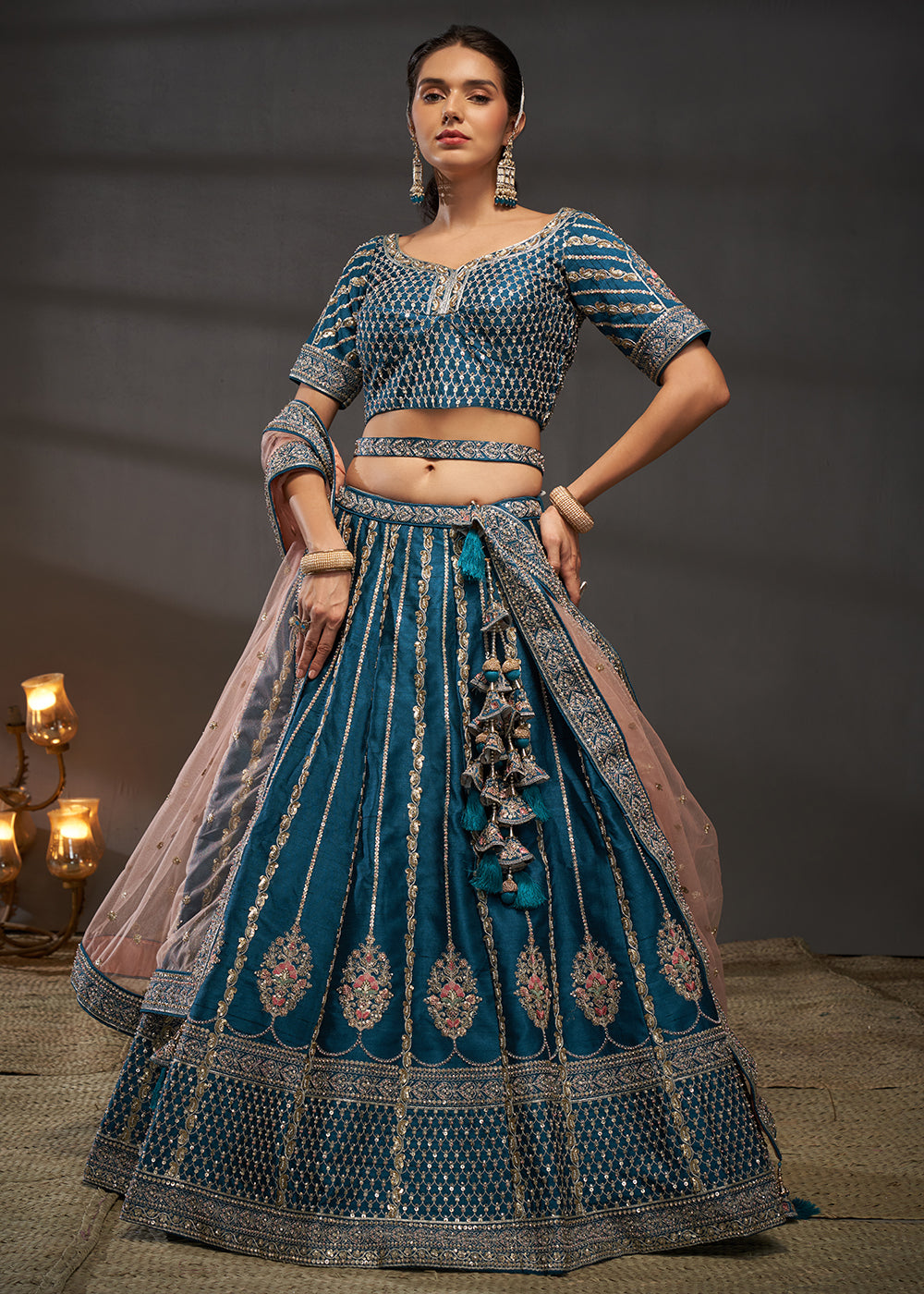 Teal Pure Silk Sabyasachi Style Bridal Lehenga Choli