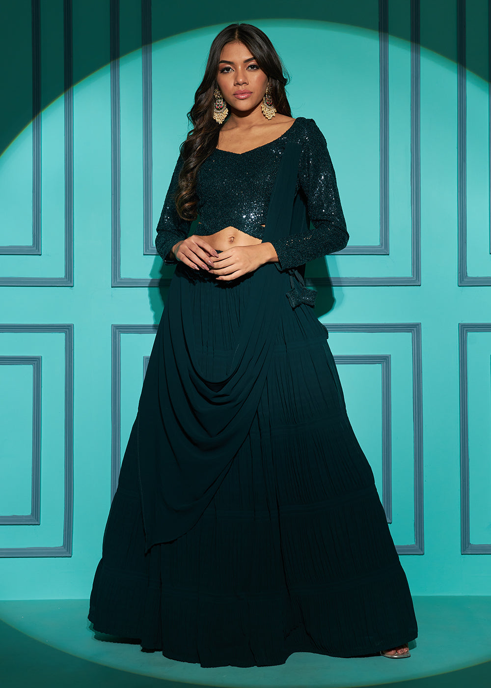 Buy Wedding Party Lehenga - Exquisite Dark Green Georgette Lehenga Empress Clothing Buy Wedding Party Lehenga - Exquisite Dark Green Georgette Lehenga Empress Clothing
