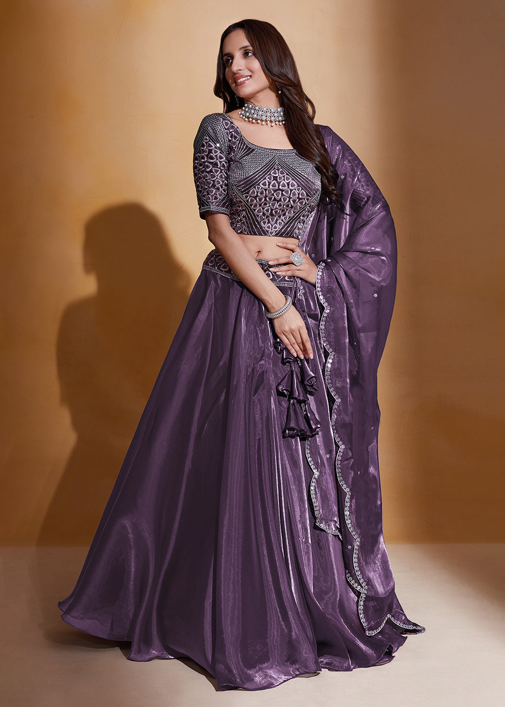 Buy Festive Party Lehenga Purple Organza Silk A Line Lehenga
