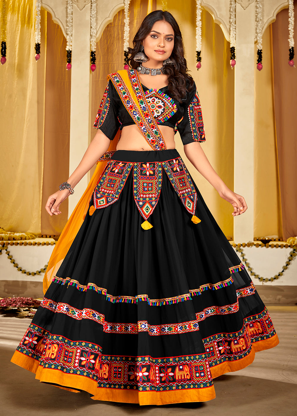 Buy Navratri Chaniya Choli in UK Black Georgette Chaniya Choli
