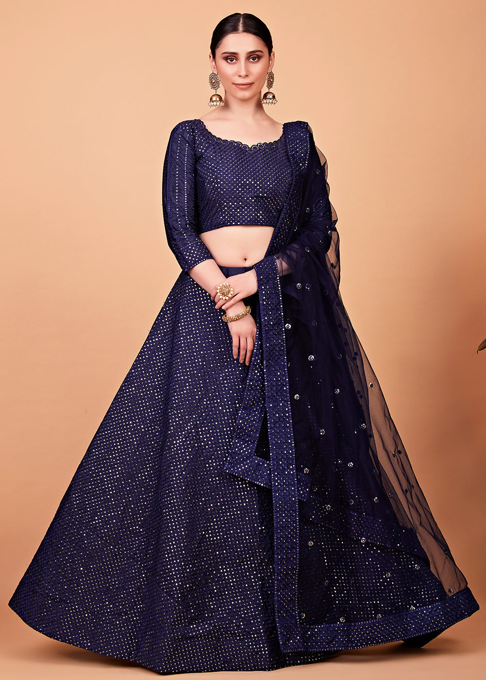 Buy Party Lehenga - Dazzling Navy Blue Multi Thread & Sequin Lehenga –  Empress Clothing