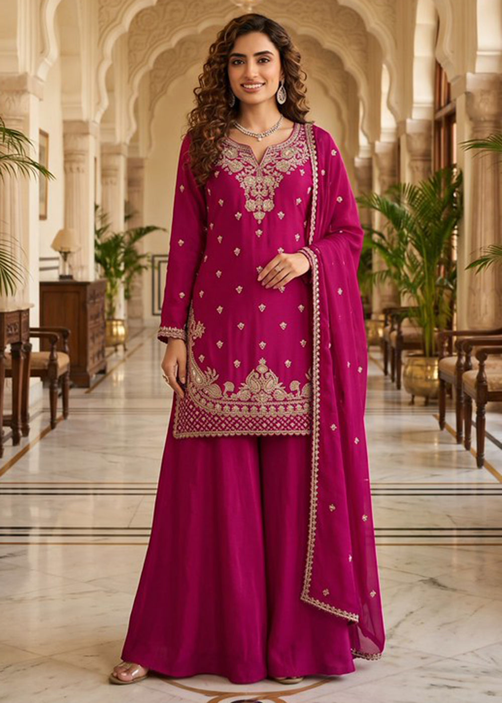 Buy Palazzo Dress in Canada - Magenta Pink Beads Embroidered Dress Empress Clothing Buy Palazzo Dress in Canada - Magenta Pink Beads Embroidered Dress Empress Clothing