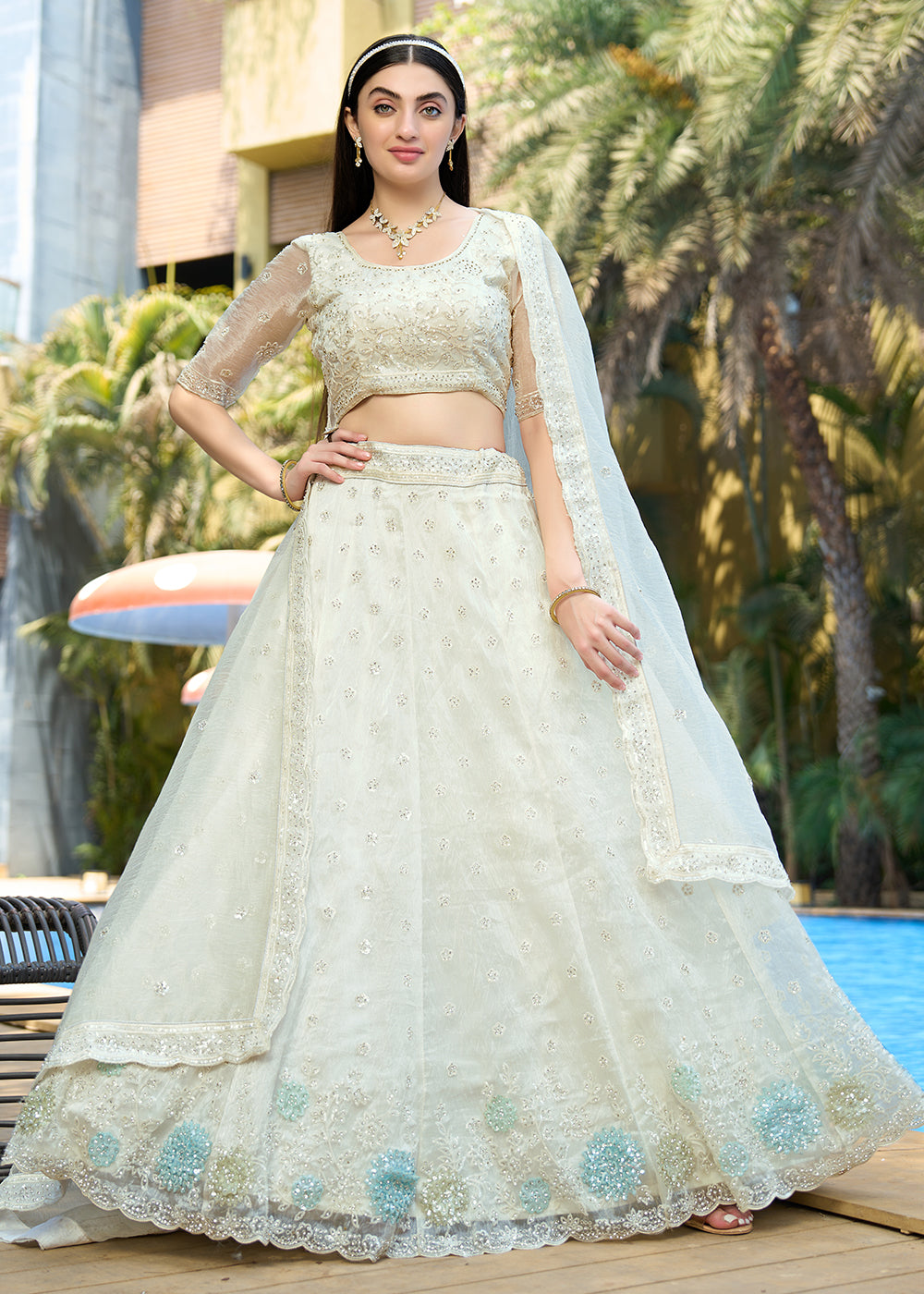 Buy Wedding Bridal Lehenga USA White Heavy Embroidered Lehenga