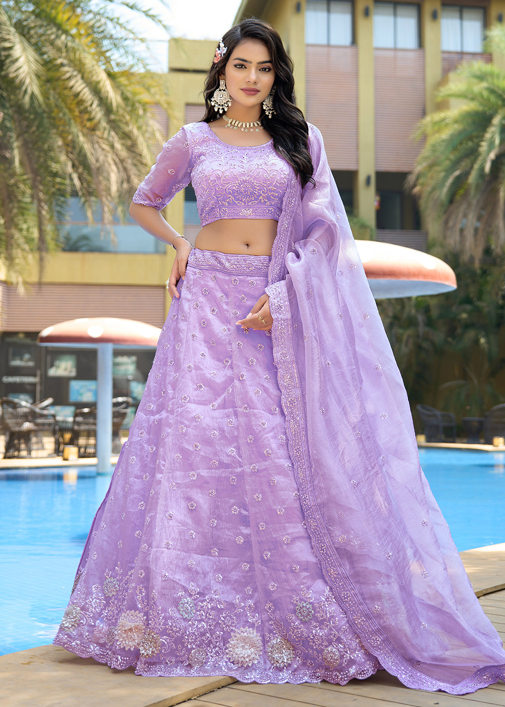 Buy Wedding Bridal Lehenga Lavender Heavy Embroidered Lehenga
