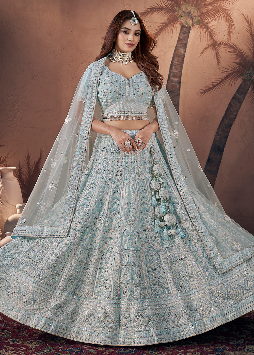 Buy Bridal Lehenga Georgette Sky Blue Heavy Handwork Lehenga
