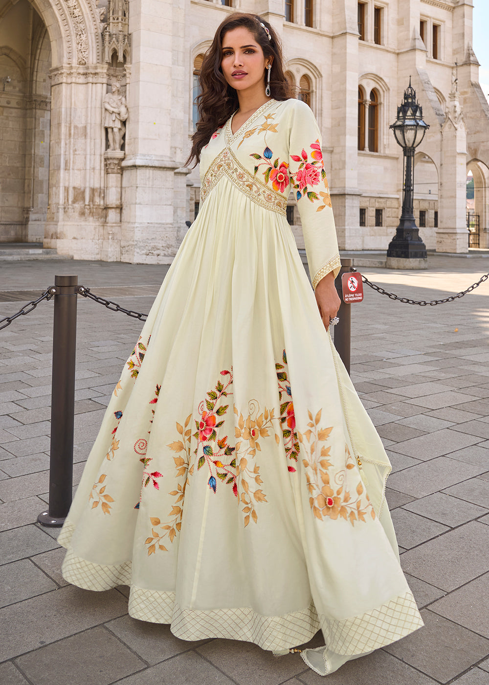 Buy Indo Western Designer Gown in Canada - Party Wear Off White Gown