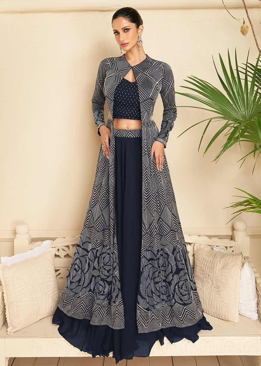 navy blue dress and jacket for wedding Size 14 Ashro Navy Blue Formal Wedding Party Vita Embellished Cape Jacket Dress