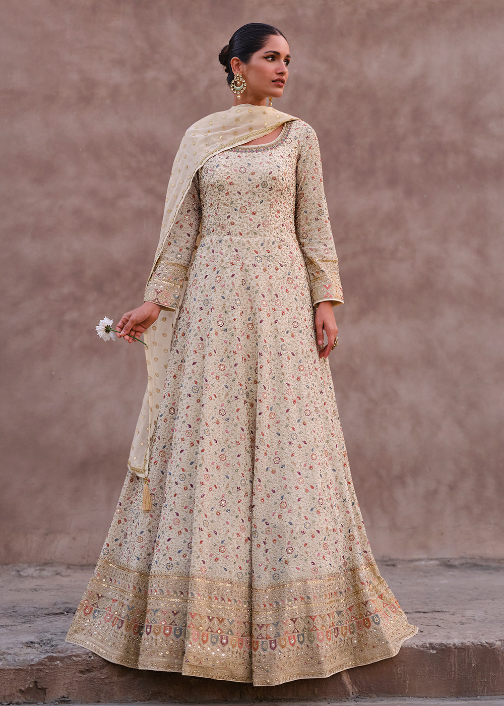 Lovely Ivory Heavy Georgette Floor Length Anarkali Gown Lovely Ivory Heavy Georgette Floor Length Anarkali Gown