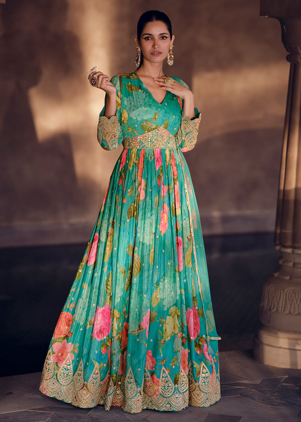 Indian Heavy New Designer Digital Printed Anarkali Gown Wedding Long Dress, buy Maxi Pair