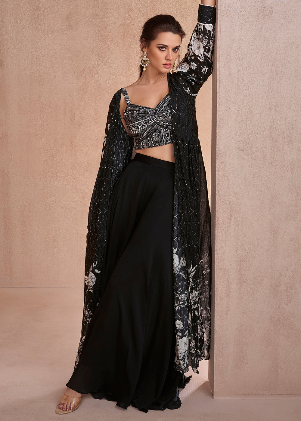 Party Wear Palazzo Suit in UK Indo Western Style Black Palazzo