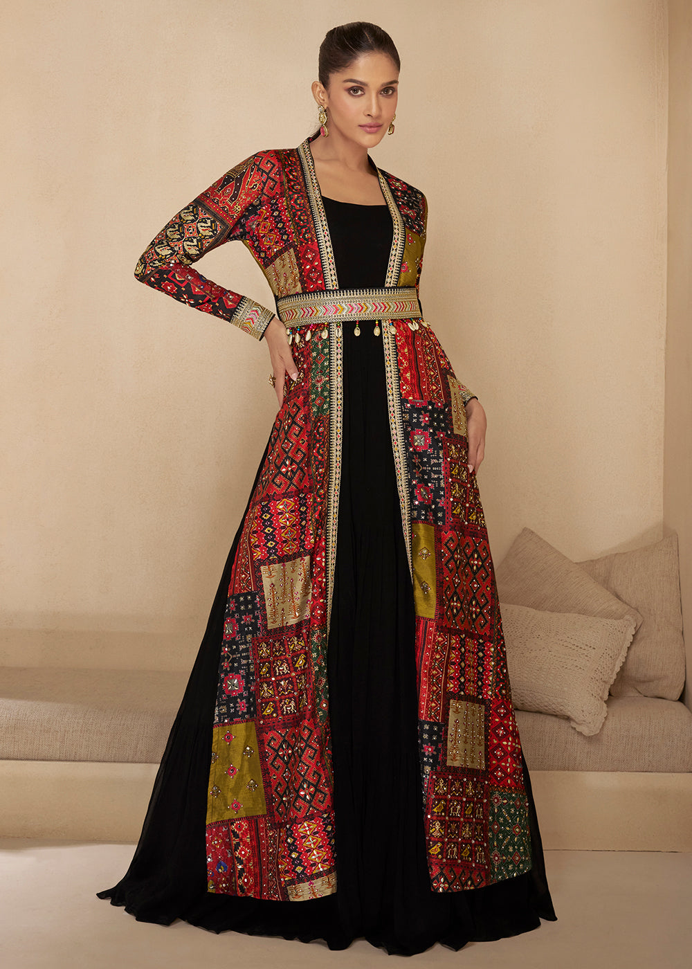 Black Embroidered Georgette Shrug Style Anarkali Suit Black Embroidered Georgette Shrug Style Anarkali Suit