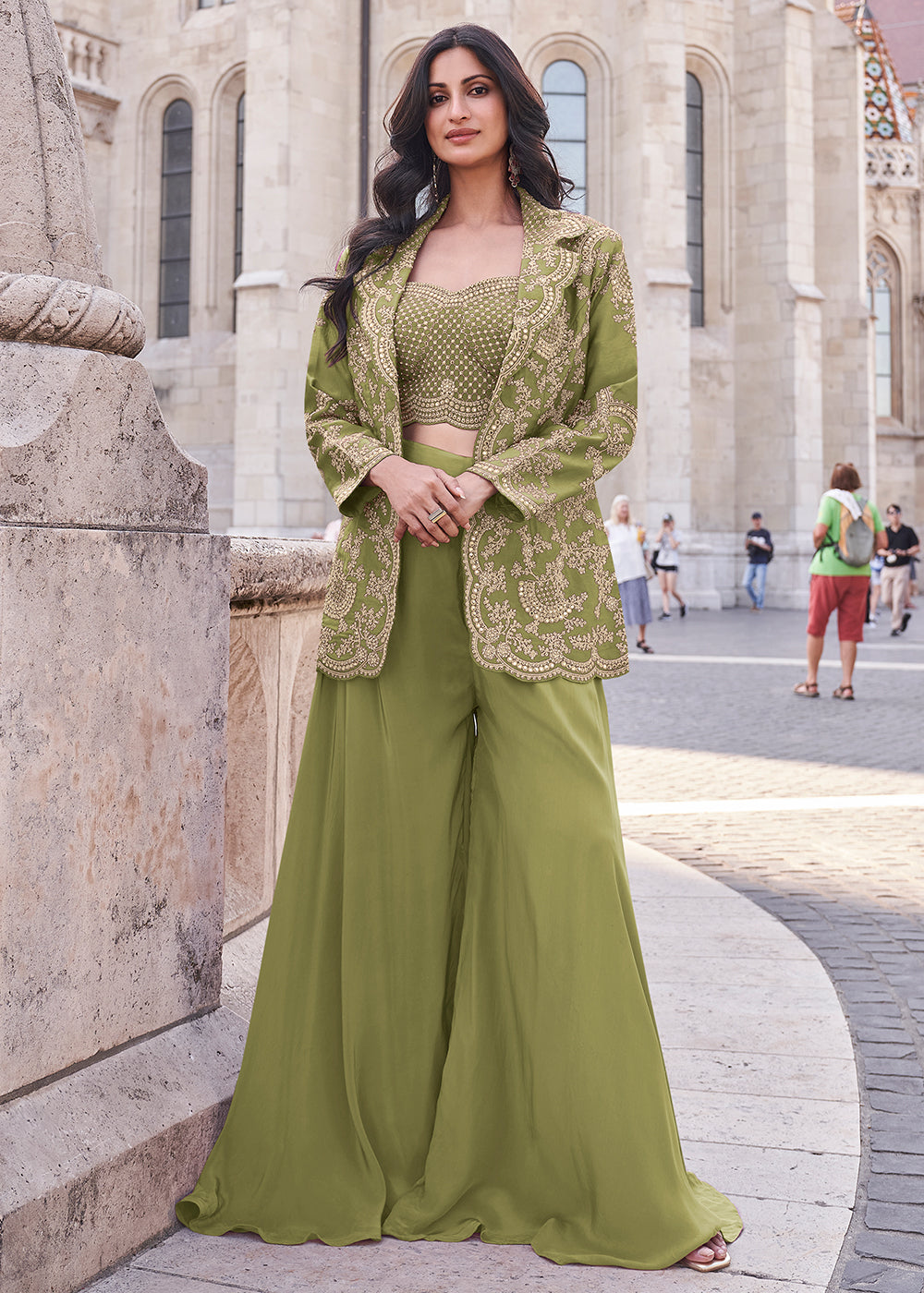 Buy Indo Western Suit in Canada Green Embroidered Jacket Style