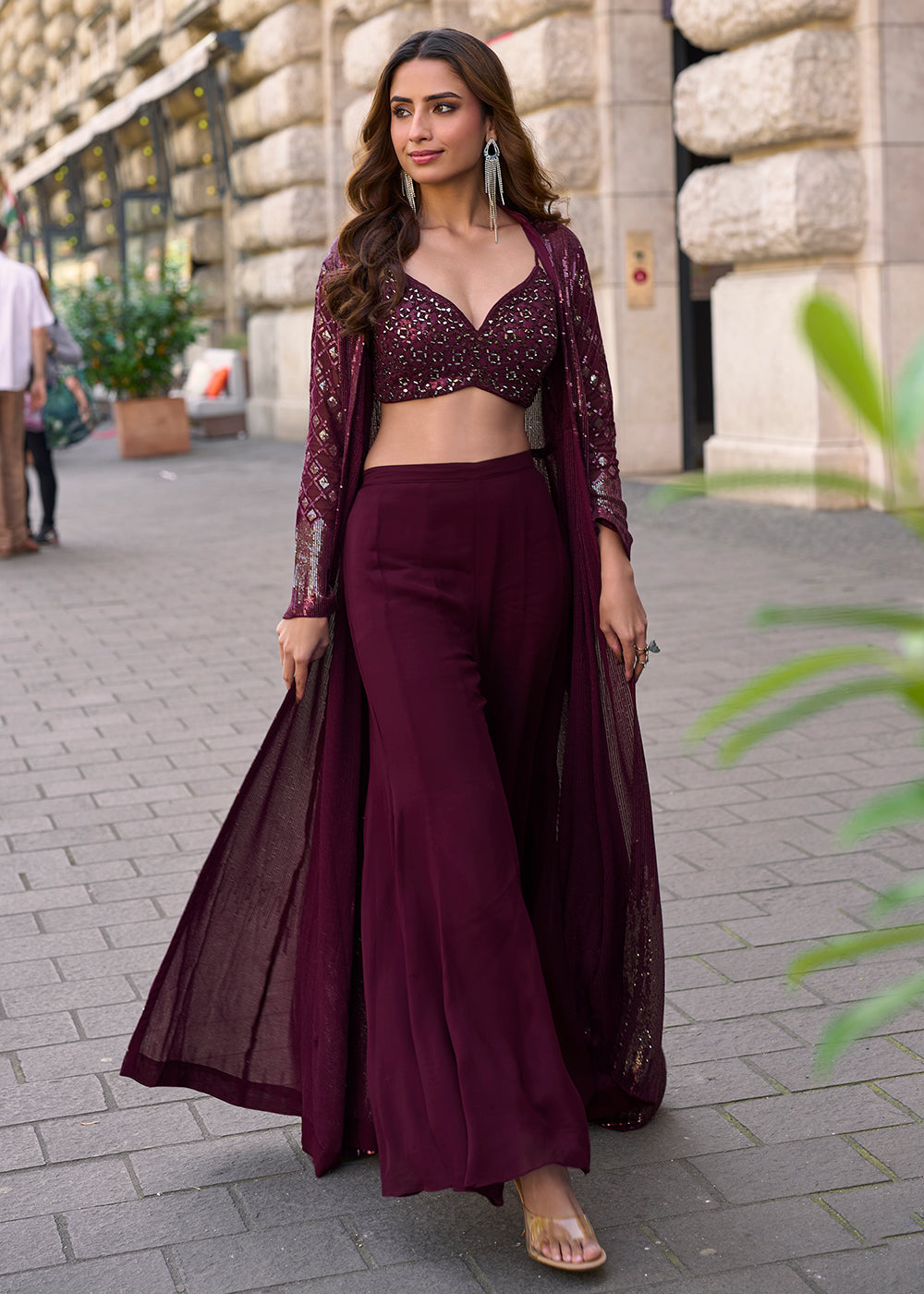 Buy Indo Western Suit Canada Wine Jacket Crop Top Style Suit