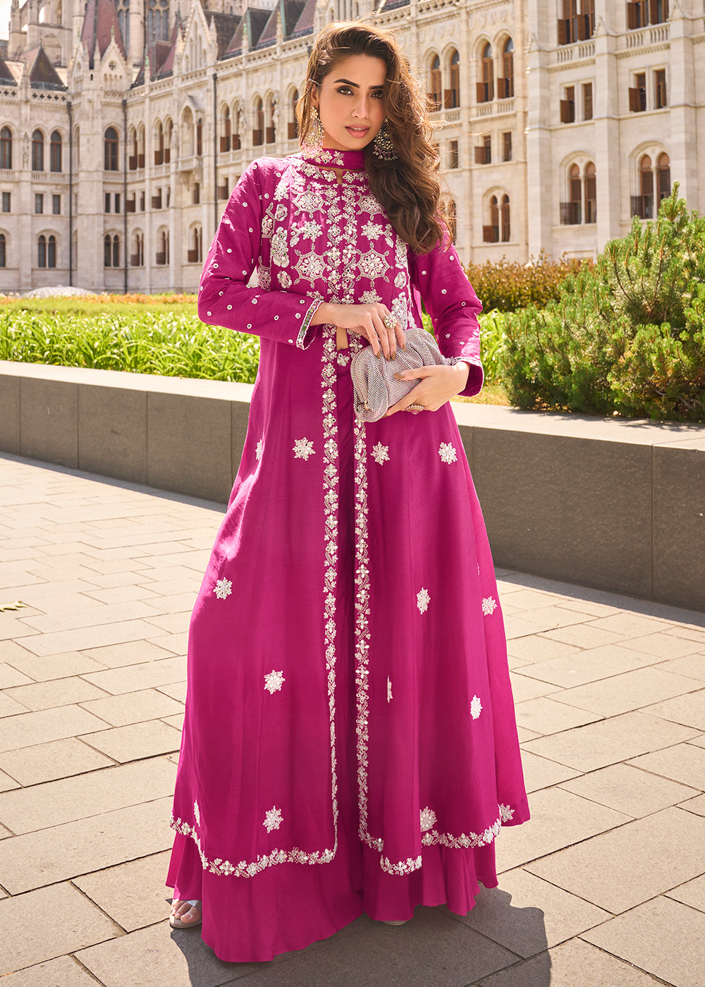 Rani Pink Long Top Style Party Style Palazzo Suit