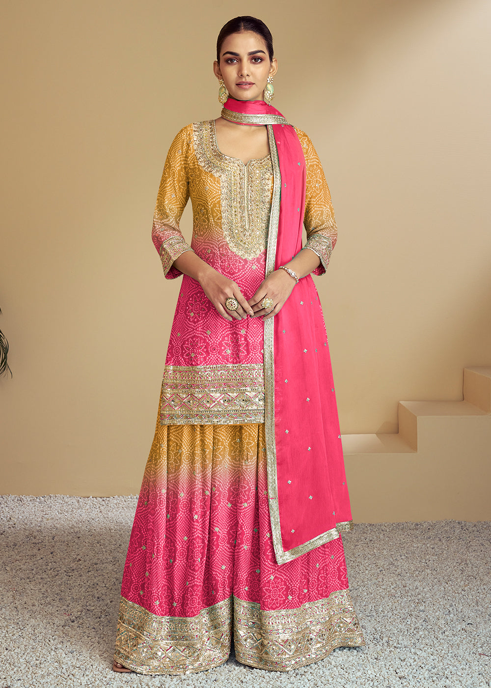 Premium Ombre Yellow & Orange Festive Style Palazzo Suit