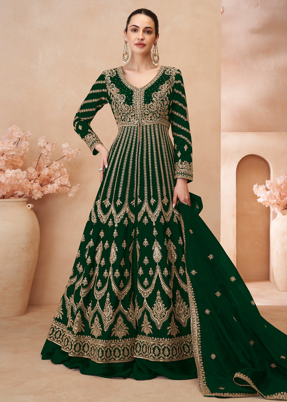 Buy Skirt Style Anarkali Suit - Green Embroidered Slitted Anarkali Suit Empress Clothing Buy Skirt Style Anarkali Suit - Green Embroidered Slitted Anarkali Suit Empress Clothing