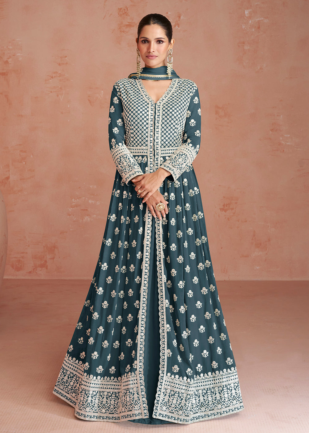 dusty blue indian dress Dusty Blue & Navy Blue Eid Lehenga Mohi fashion
