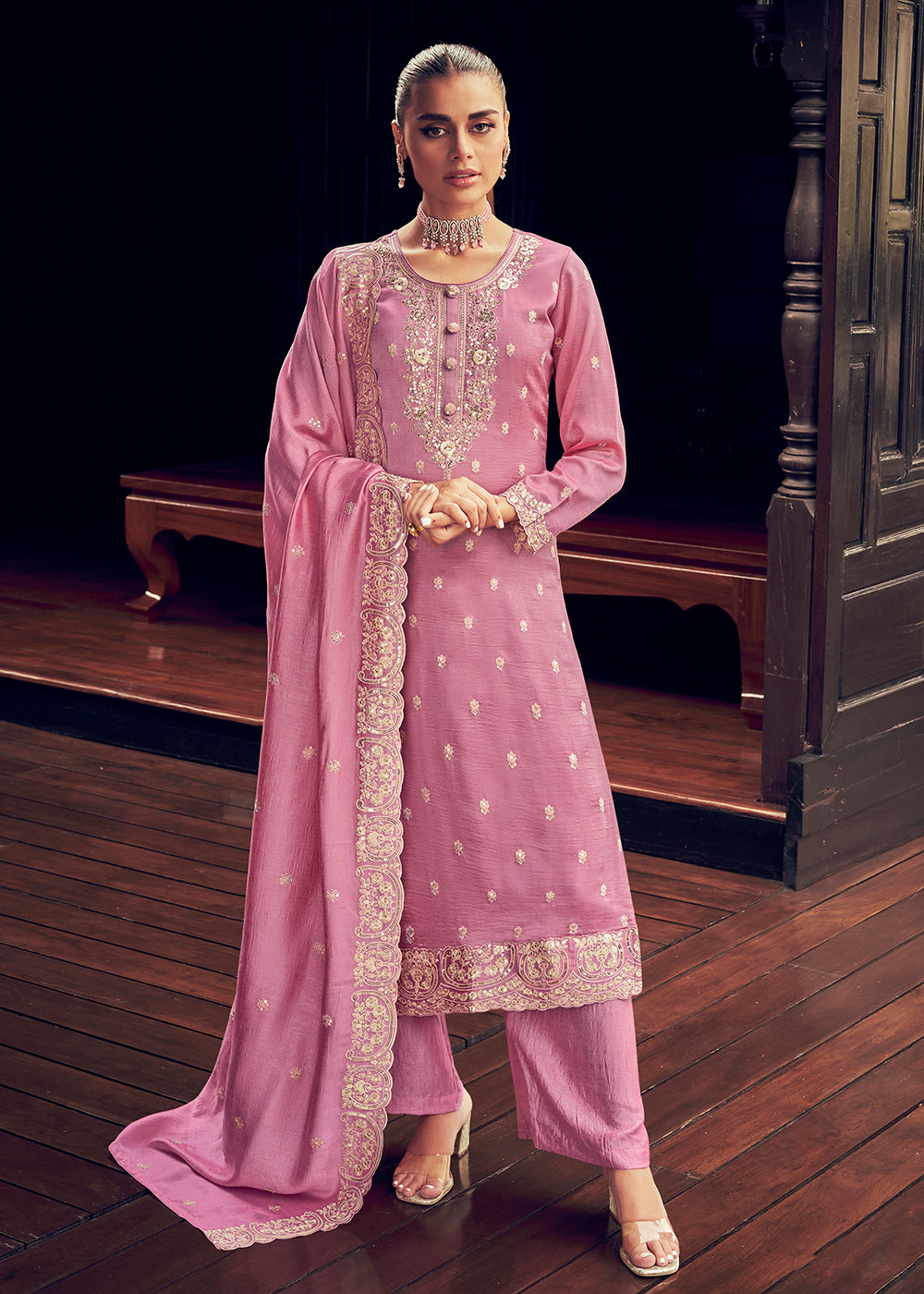 Buy Festive Party Suit Festive Party Pink Embroidered Salwar