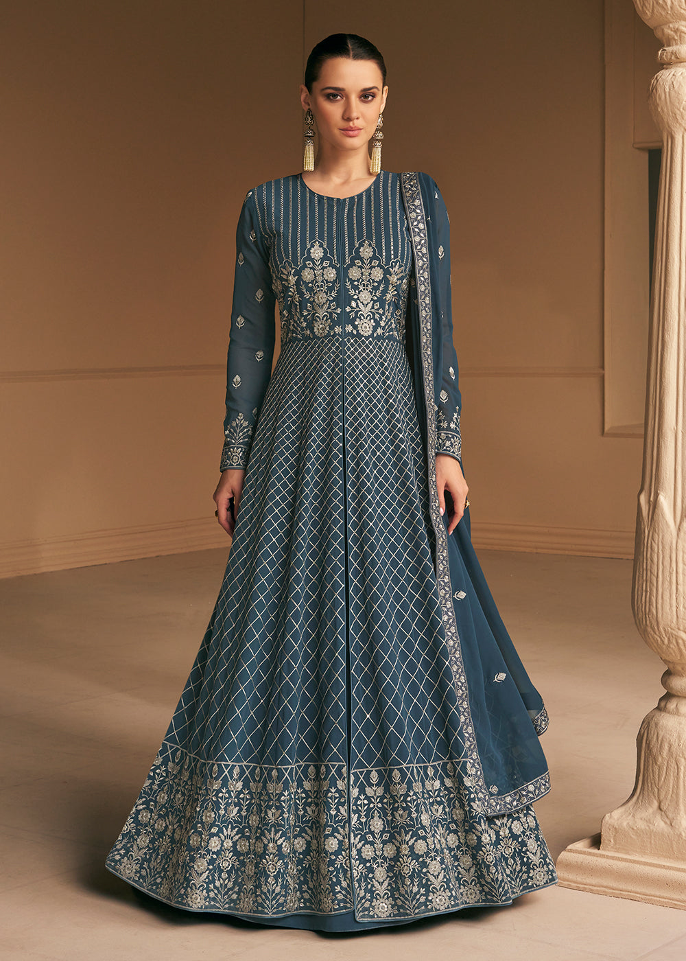 Buy Wedding Wear Anarkali - Tempting Real Georgette Blue Anarkali Suit –  Empress Clothing