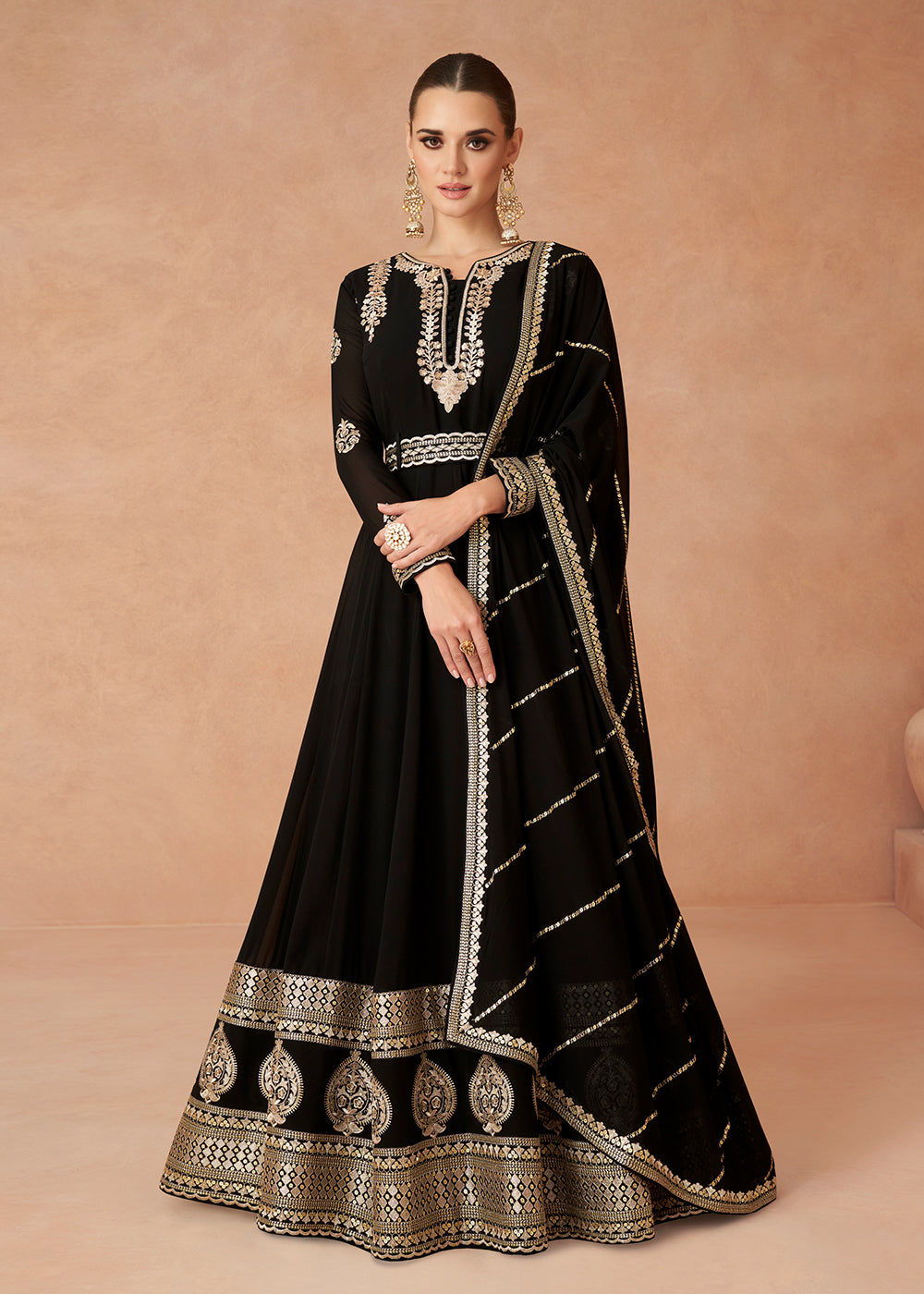 Black Fancy embroidered shirt with net dupatta