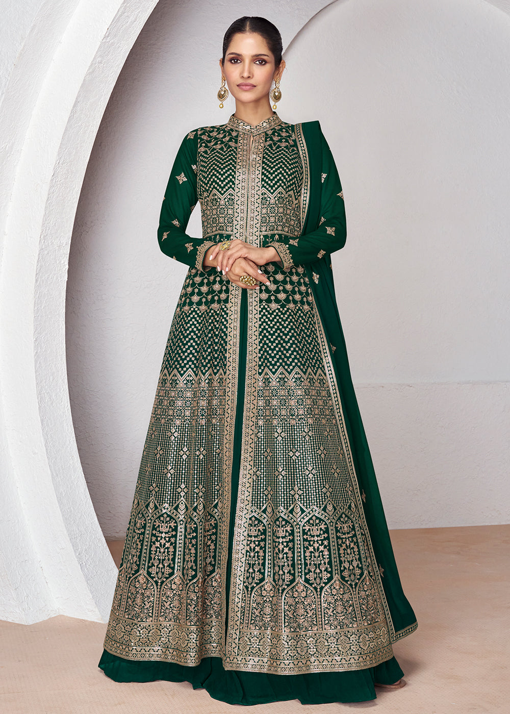 Buy Lehenga Skirt Anarkali Wedding Wear Forest Green Anarkali