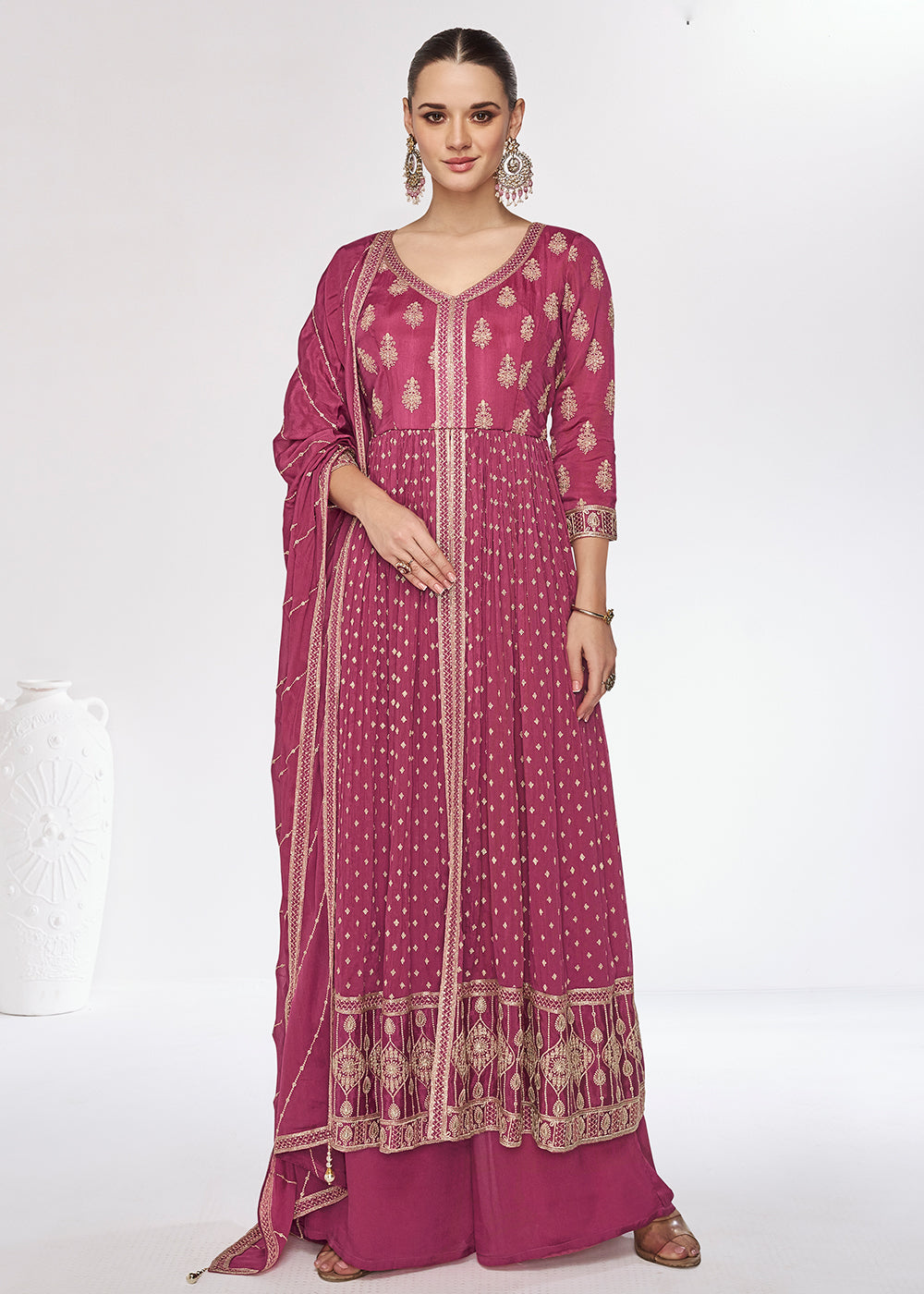 Gulnoor - Blush Pink Heavy Zardozi Suit with Gold Embellishment