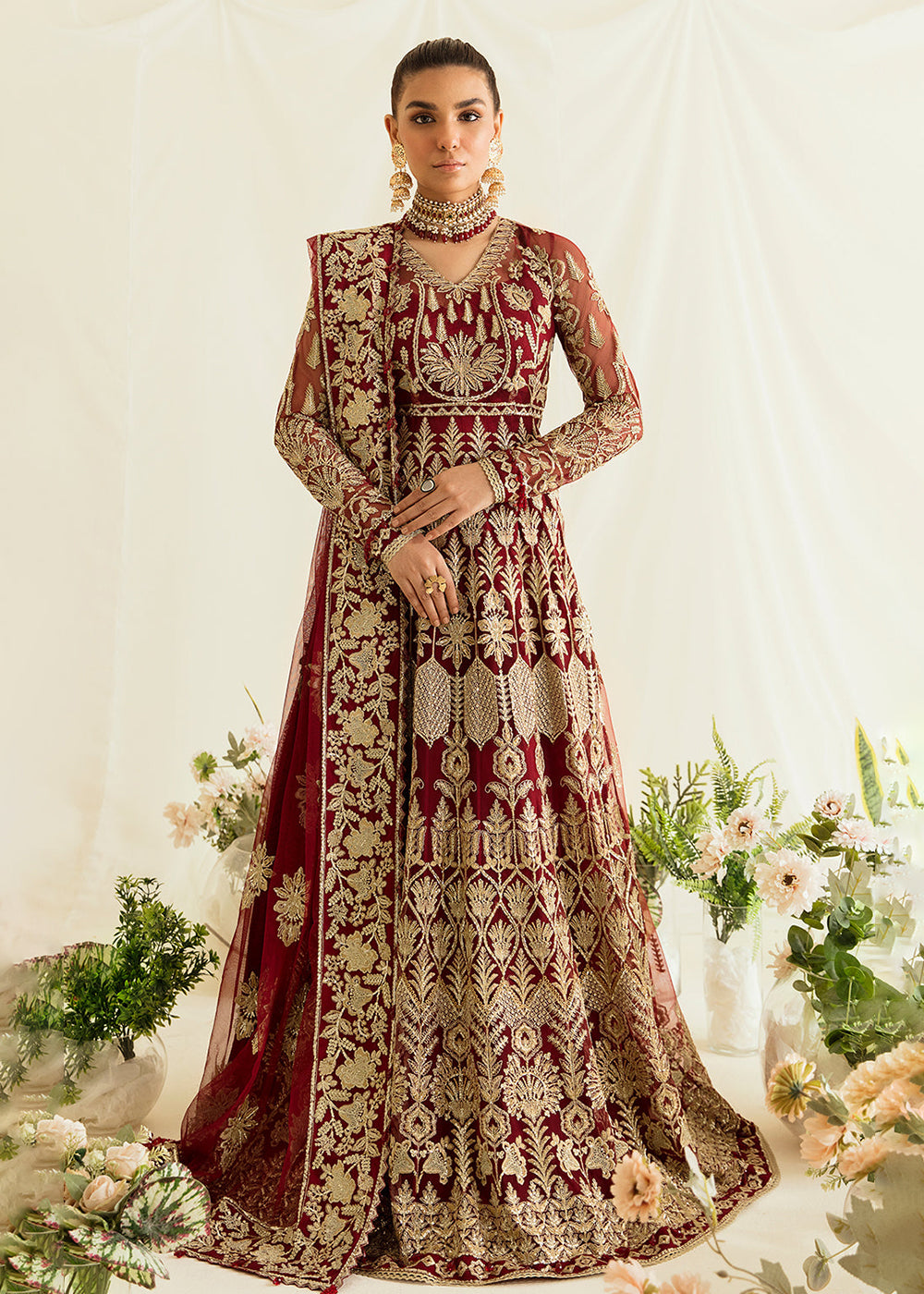 Red Pakistani Maxi Dress Ayzel Fleur De Lis Formals'23