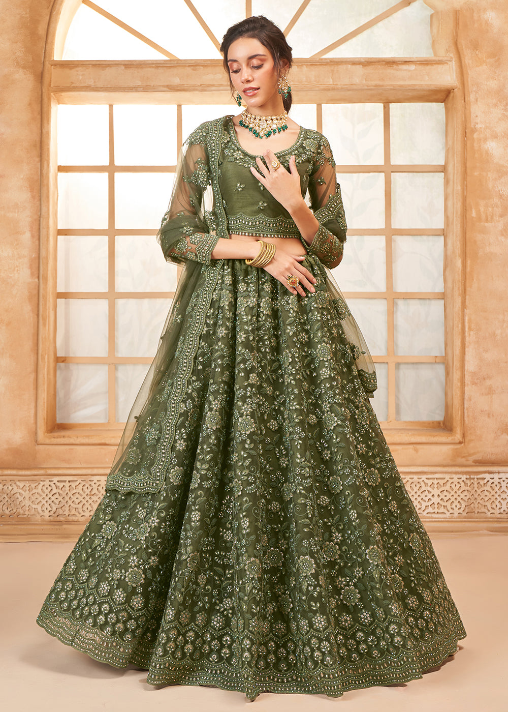 green ghagra dress Rashika Sharma Meera Emerald Green Lehenga L