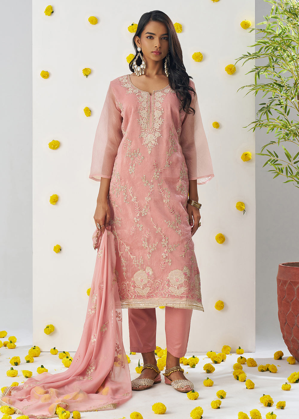 Festive Salwar Suit Peachy Pink Fancy Crush Embroidered Salwar