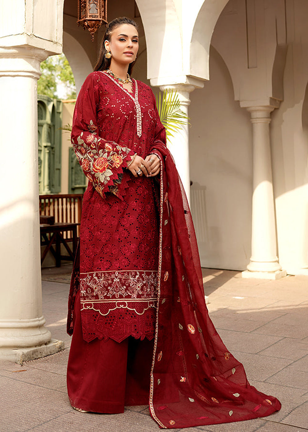 red lawn dress design  Summer Elegance in Maroon  A timeless lawn embroidered dress design in  rich maroon color, featuring a fully embroidered front that reflects  classic craftsmanship and festive charm. Crafted from breathable lawn