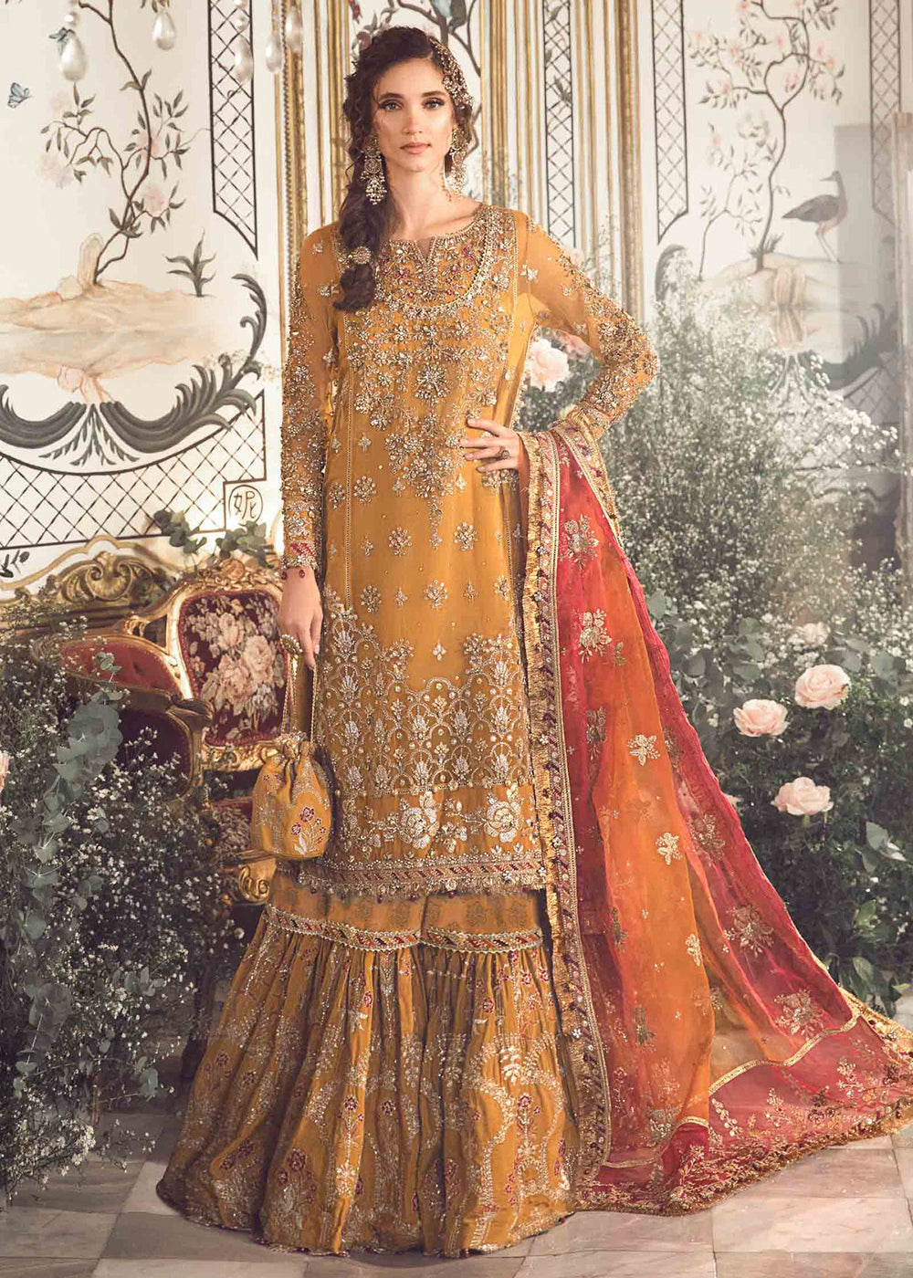 maria b orange dress MARIA.B Eid Luxury Lawn Collection EL-23-03-Brunt Orange YourLibaas UAE
