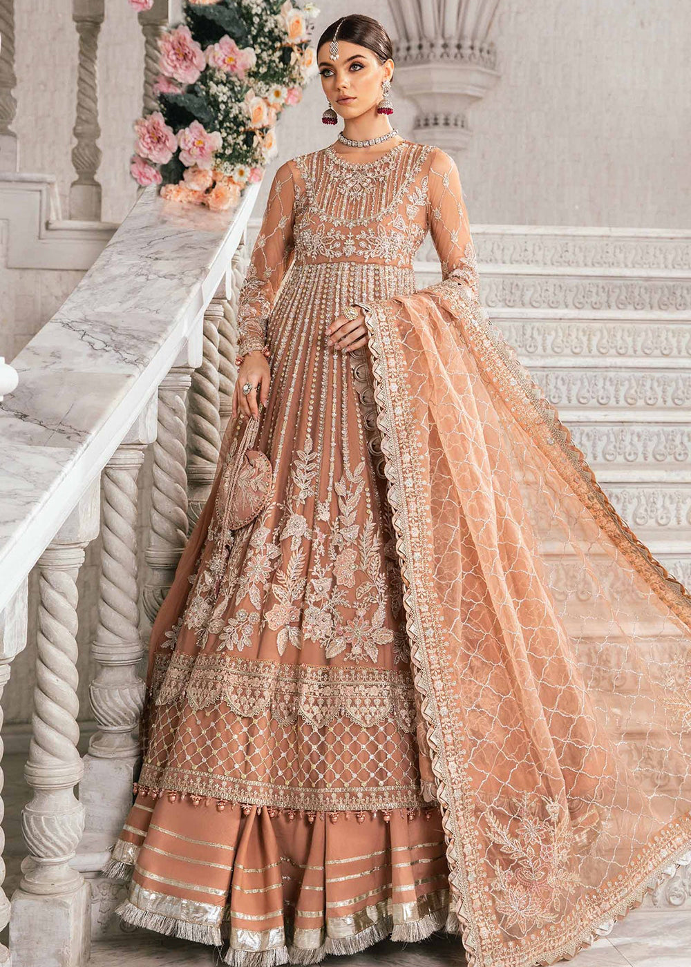 maria b pink dress Pink Maria B Gowns Unstitched Mbroidered Wedding Formals 2024 By Maria B  BD-2804