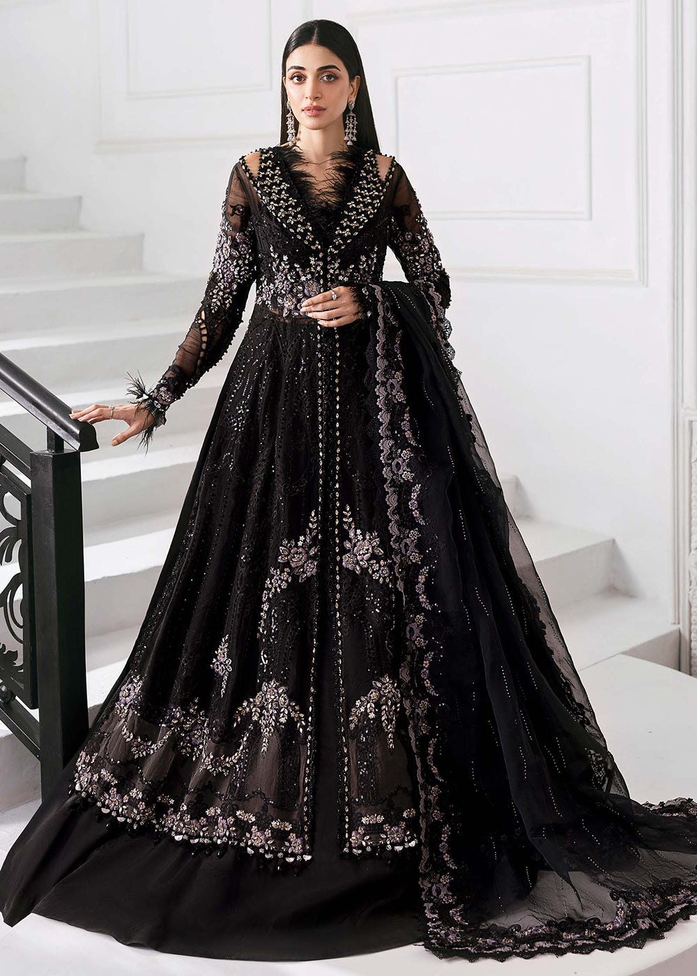 Buy Unstitched Mbroidered Edition '25 by Maria B | BD-3004 | Empress Long Slit Gown with Lehenga