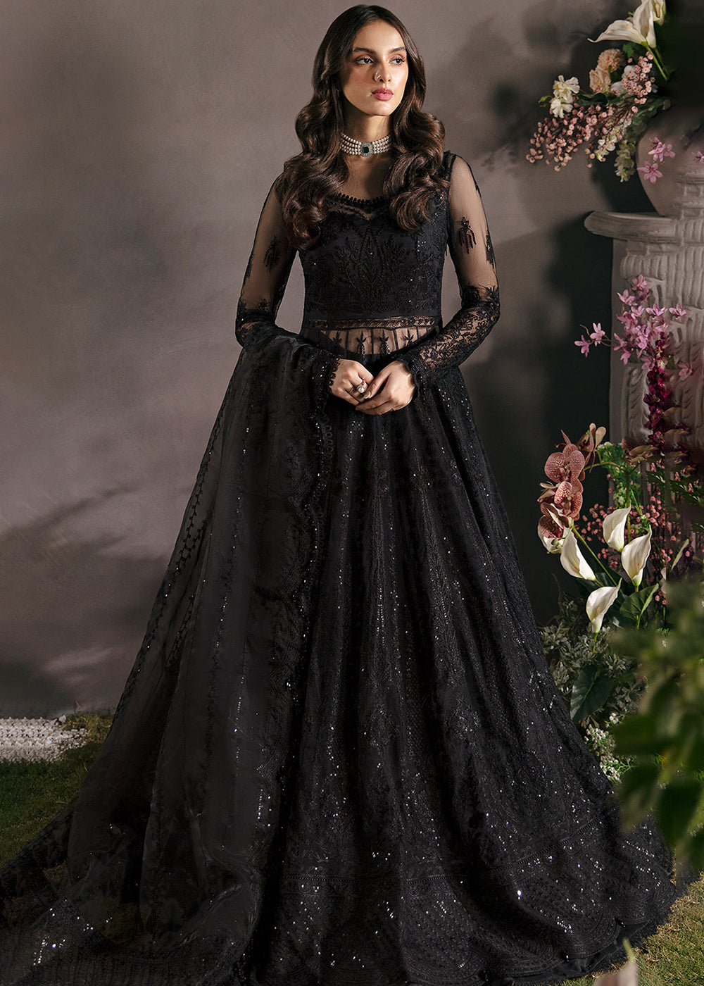 Buy Black Pakistani Maxi Dress Afrozeh La Fuchsia Formals 23