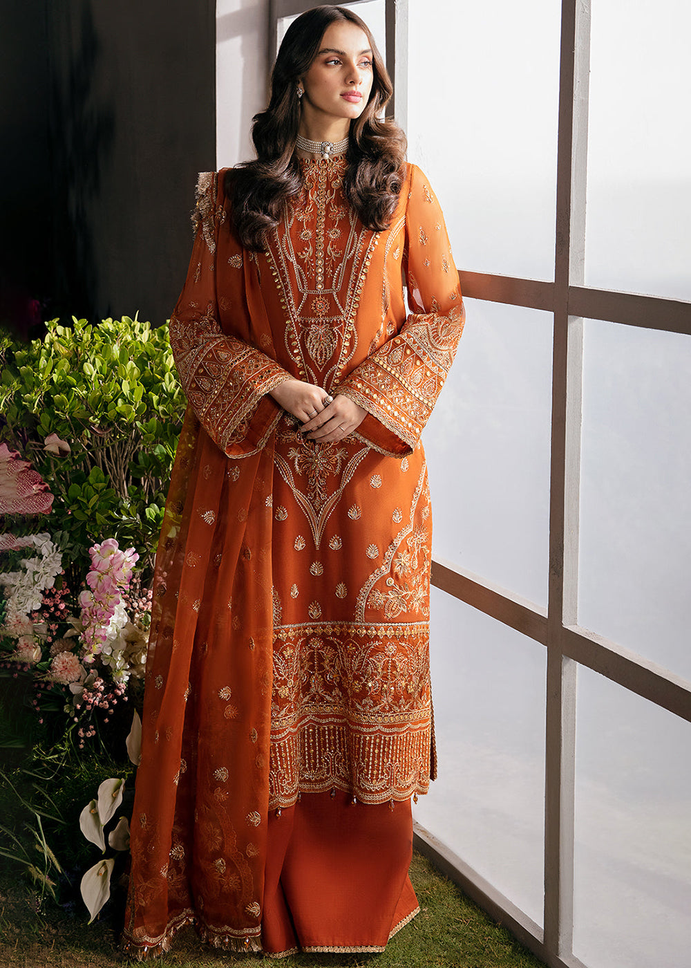 afrozeh orange dress Afrozeh Orange Net Bridal Collection Replica