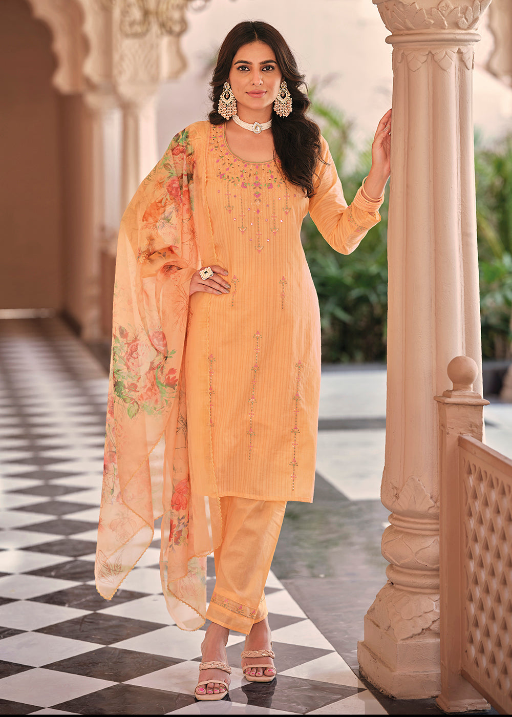 Superior Orange Cotton Khatli Hand Work Casual Salwar Suit