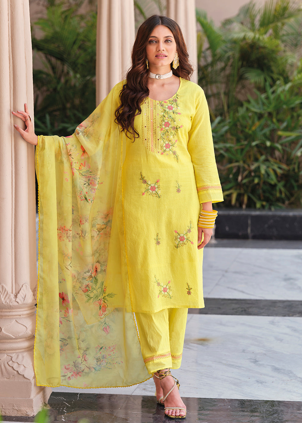 Yellow New Look Boutique Punjabi Suit Printed Pure Cotton Alia Cut