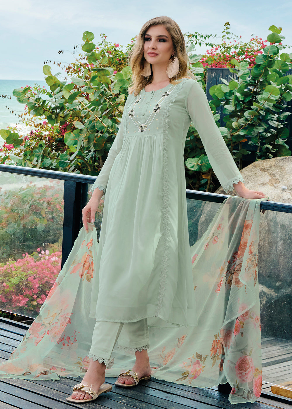 Buy Salwar Kameez - Pleasing Green Organza Khatli Hand Work Suit Empress Clothing Buy Salwar Kameez - Pleasing Green Organza Khatli Hand Work Suit Empress Clothing