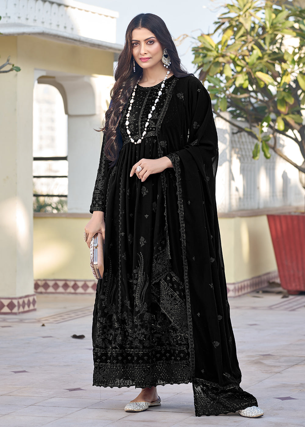 Buy Frock Style Suit Black Georgette Embroidered Frock Salwar