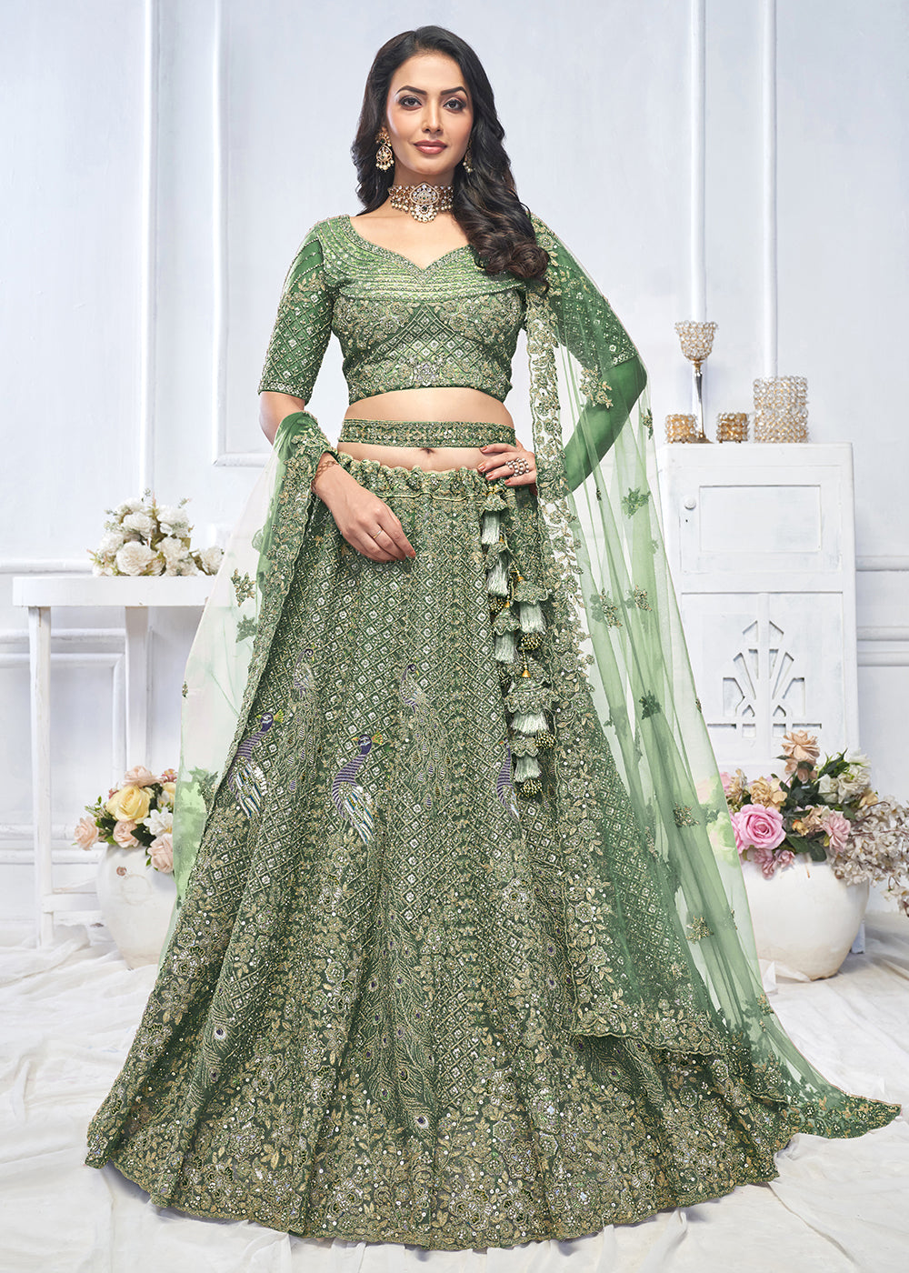 Buy Designer Bridal Lehenga Choli Green Trendy Style Lehenga