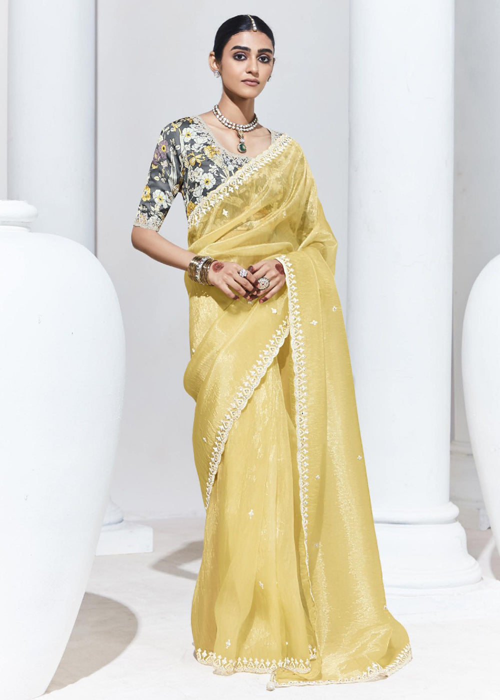 Yellow fashion saree party wear