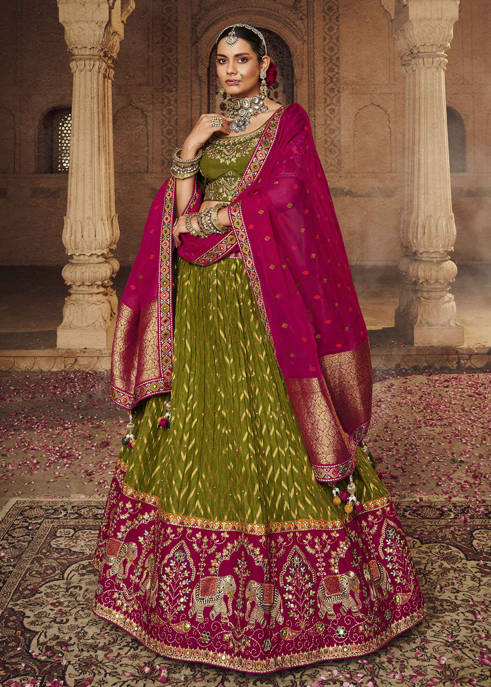 green and pink mehndi dress Green Pink Mehndi Dress
