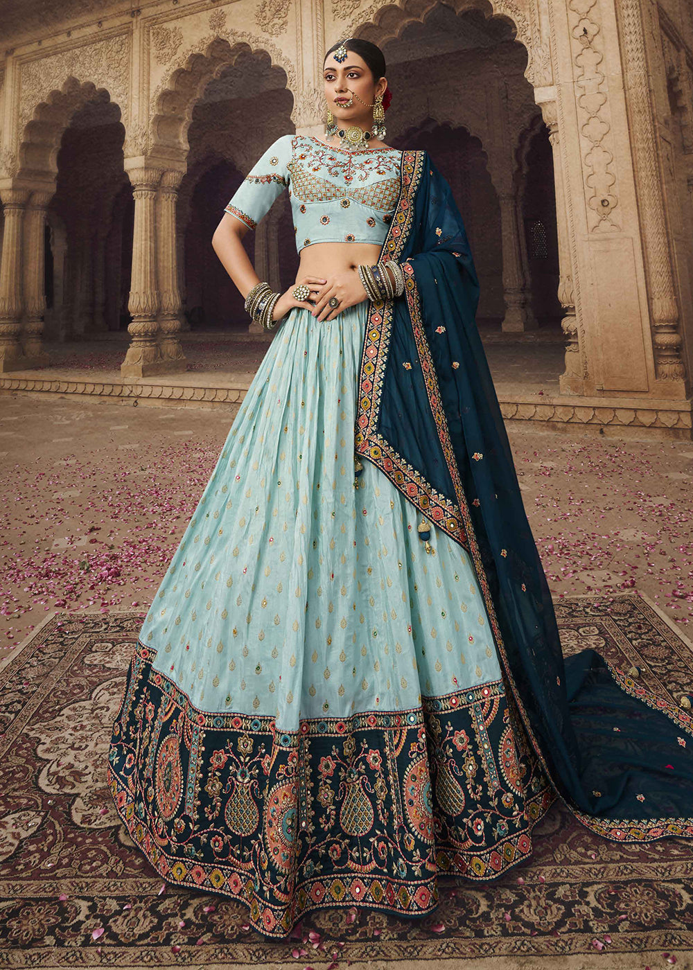 Buy Bridal Lehenga Choli - Heavy Viscose Turquoise Lehenga Choli – Empress  Clothing