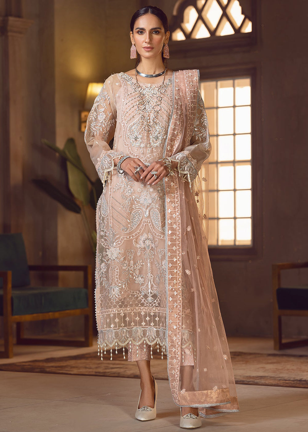 Pink Pakistani Organza Suit Emaan Adeel La Festa Formals LF