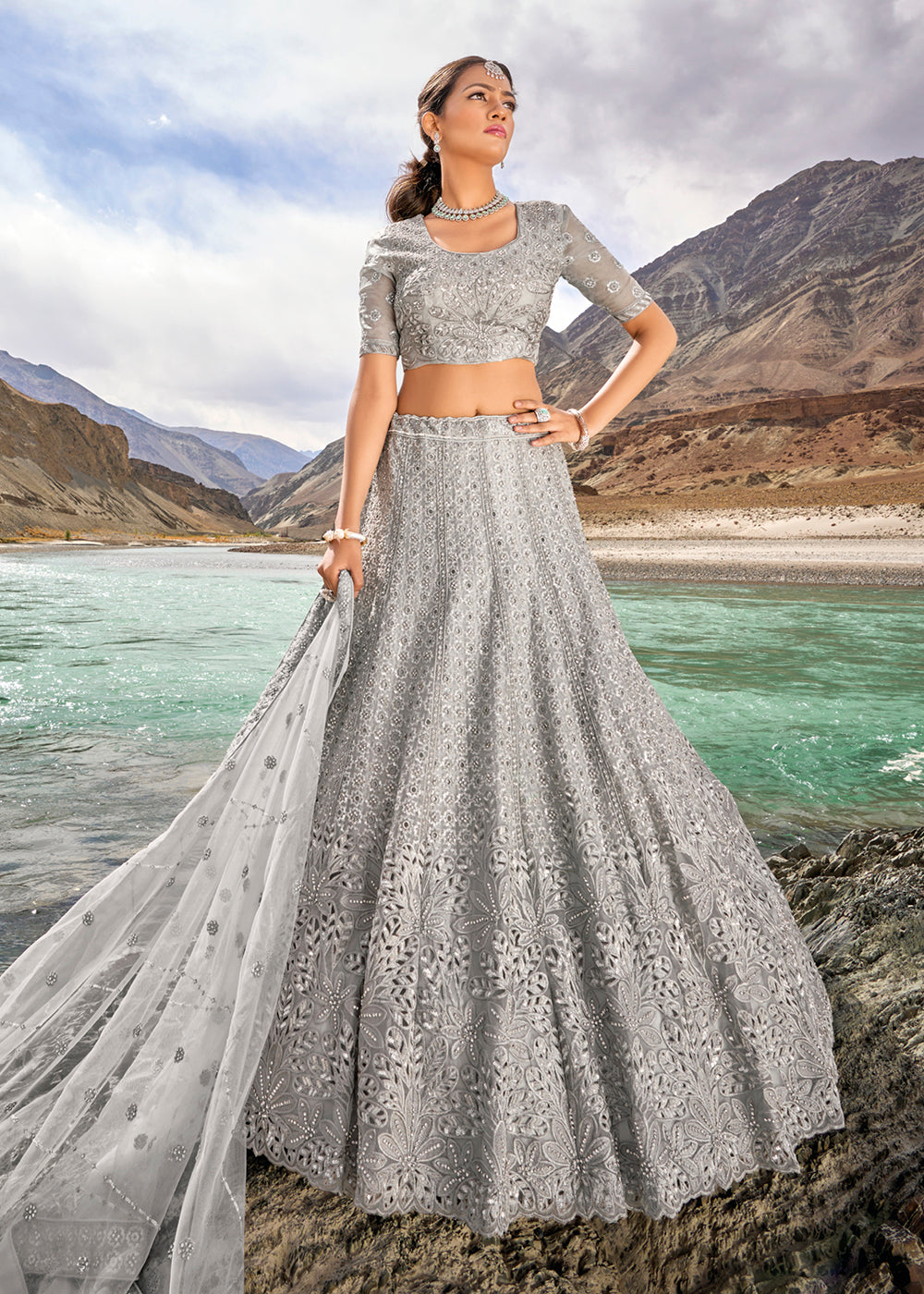 Ghagra Choli Designs Good Lehengas Online Grey Embroidered Pure